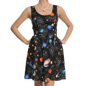 Bright planets fir and flare dress